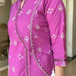 Women's Cotton Embroidered Anarkali Kurti with Pant and Dupatta Set